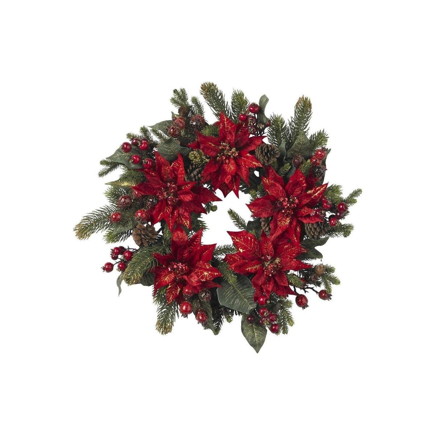 24" Poinsettia & Berry Wreath"