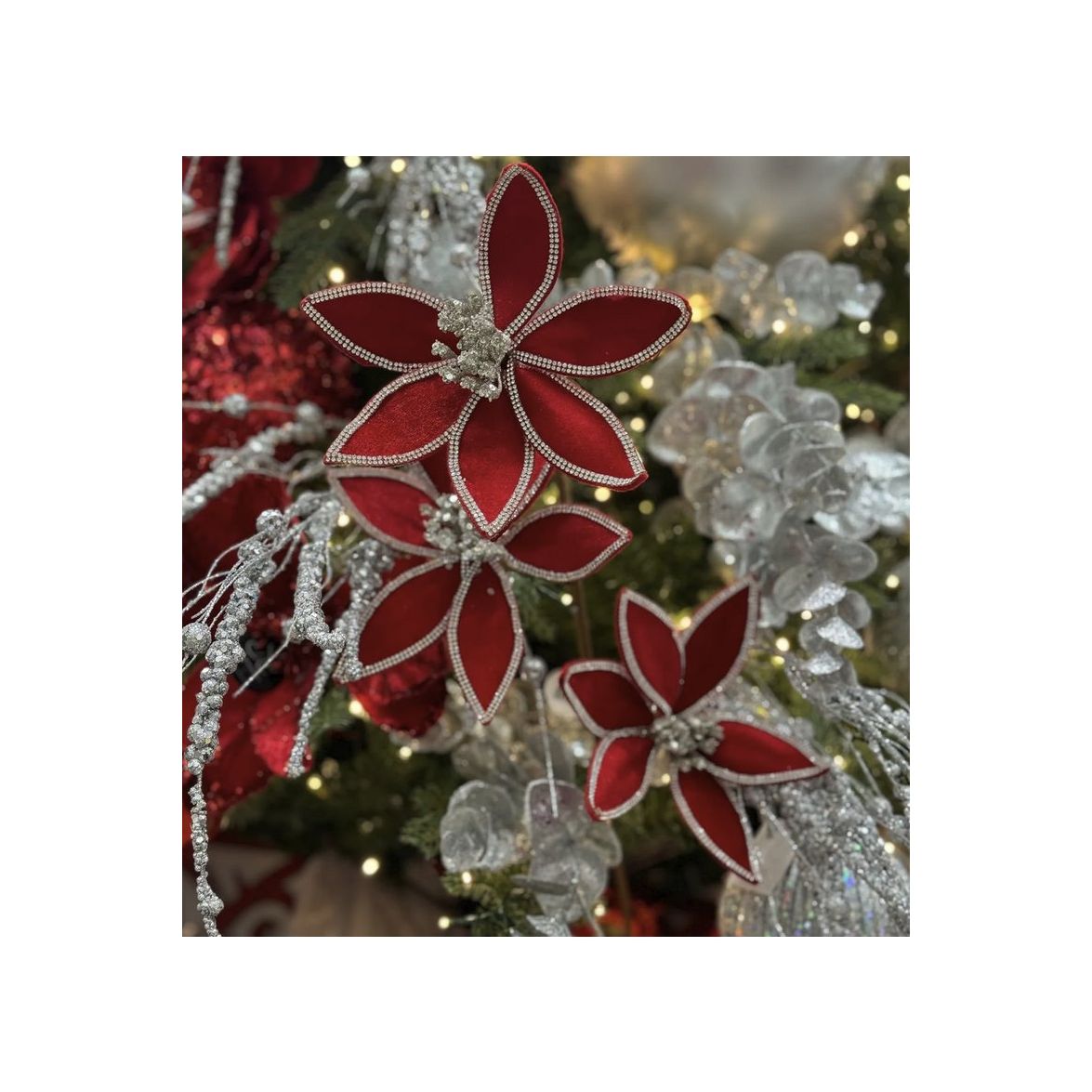 Shop For 24" Triple Velvet Jewel Poinsettia Stem: Red