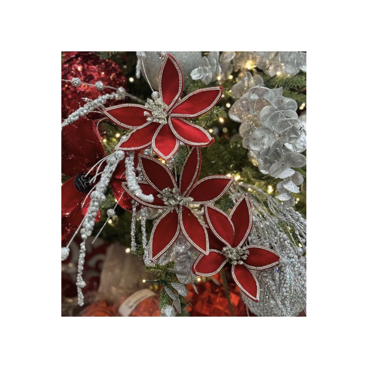 Shop For 24" Triple Velvet Jewel Poinsettia Stem: Red