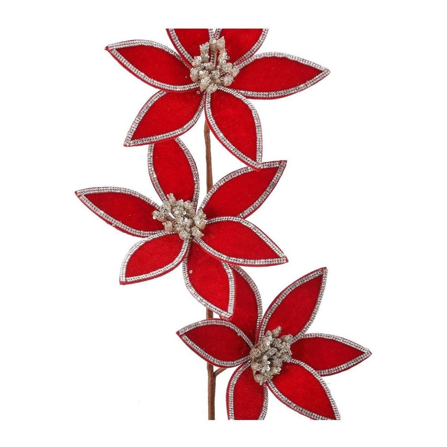Shop For 24" Triple Velvet Jewel Poinsettia Stem: Red