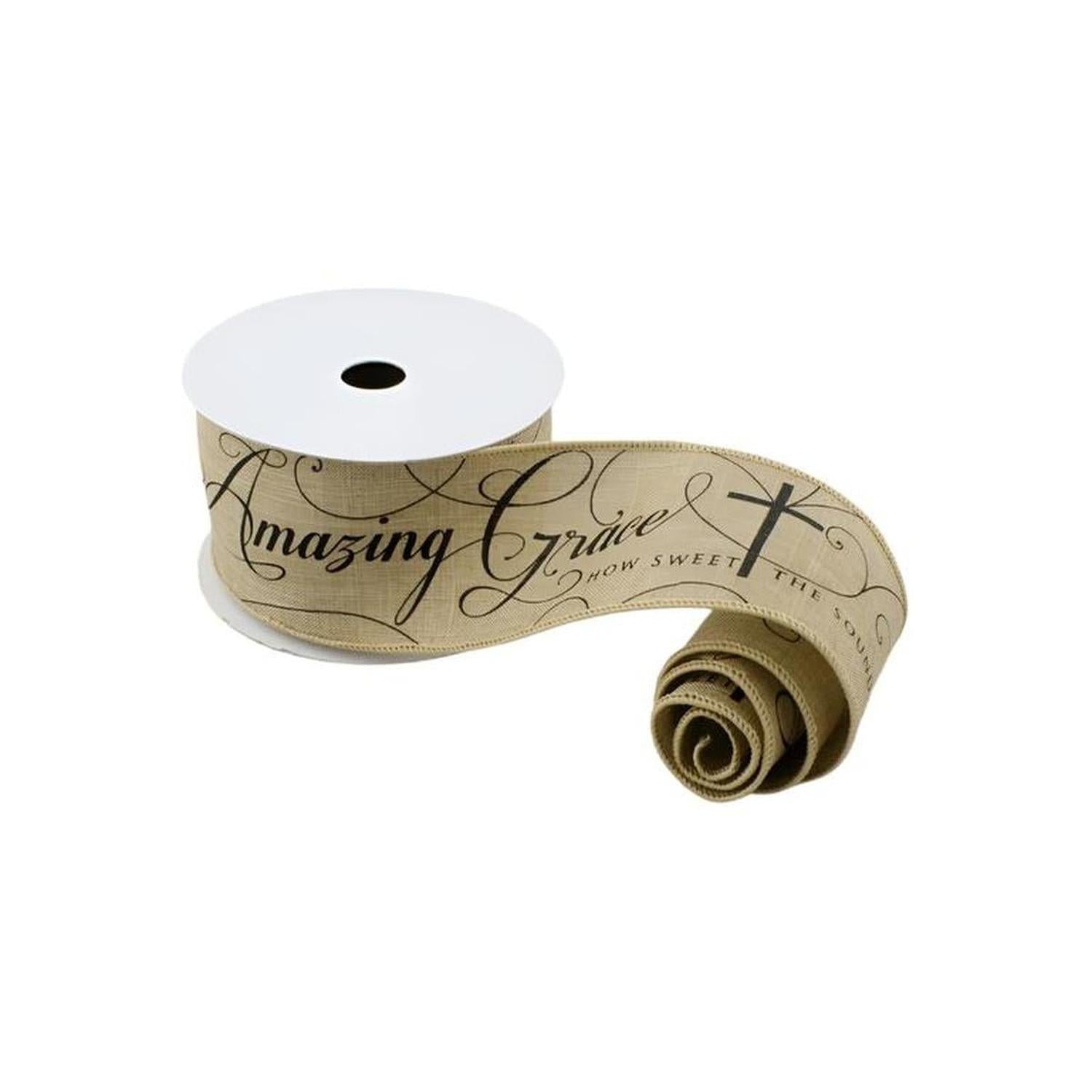 2.5" Amazing Grace Ribbon: Beige & Black (10 Yards)