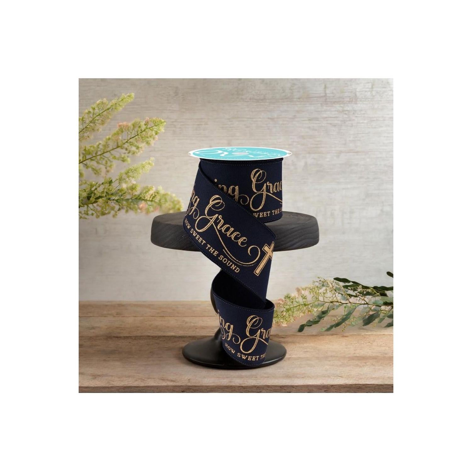 2.5" Amazing Grace Ribbon: Black & Gold (10 Yards)