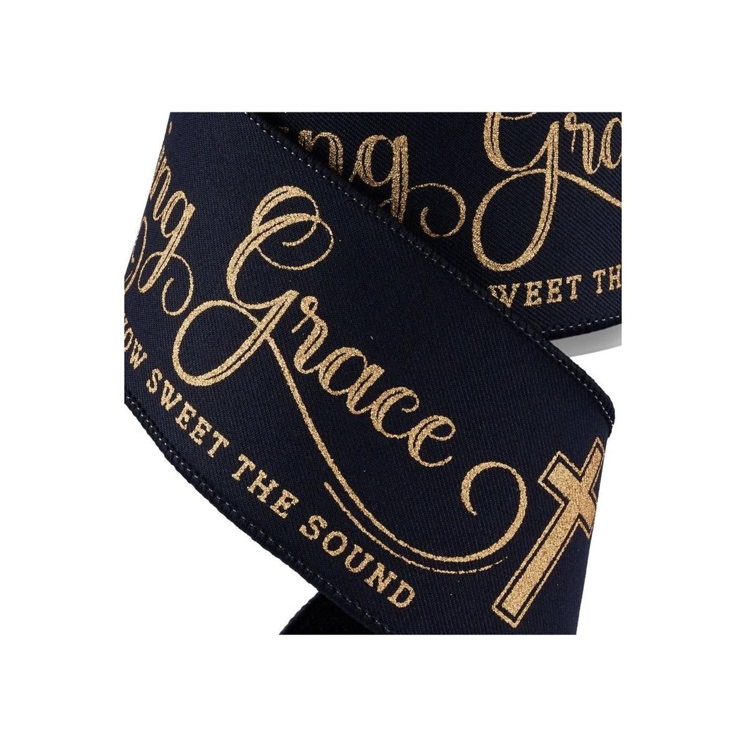 Shop For 2.5" Amazing Grace Ribbon: Black & Gold (10 Yards)
