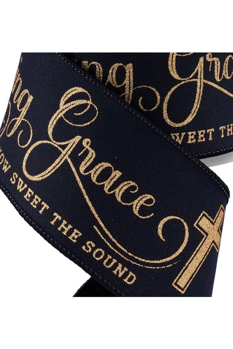 Shop For 2.5" Amazing Grace Ribbon: Black & Gold (10 Yards)