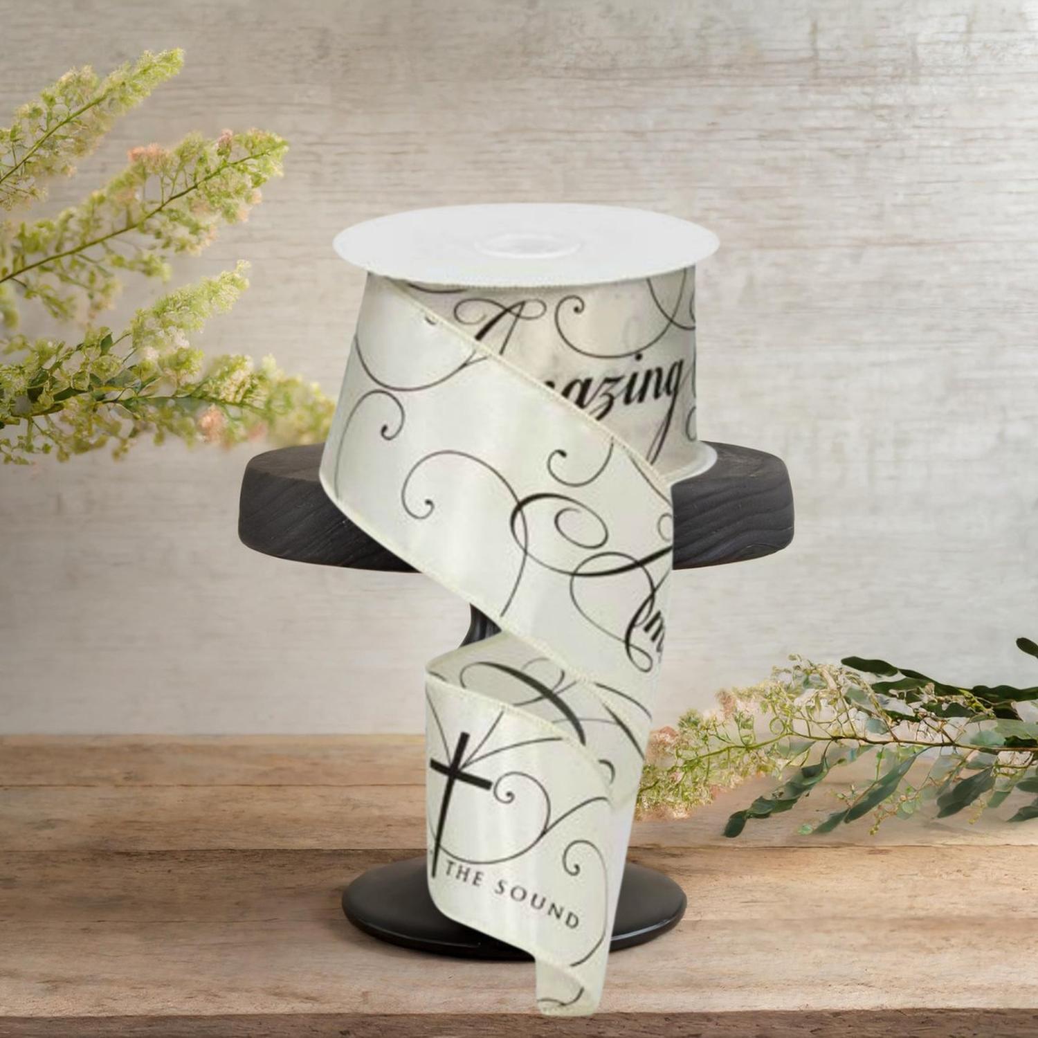 2.5" Amazing Grace Ribbon: Ivory & Black (10 Yards)