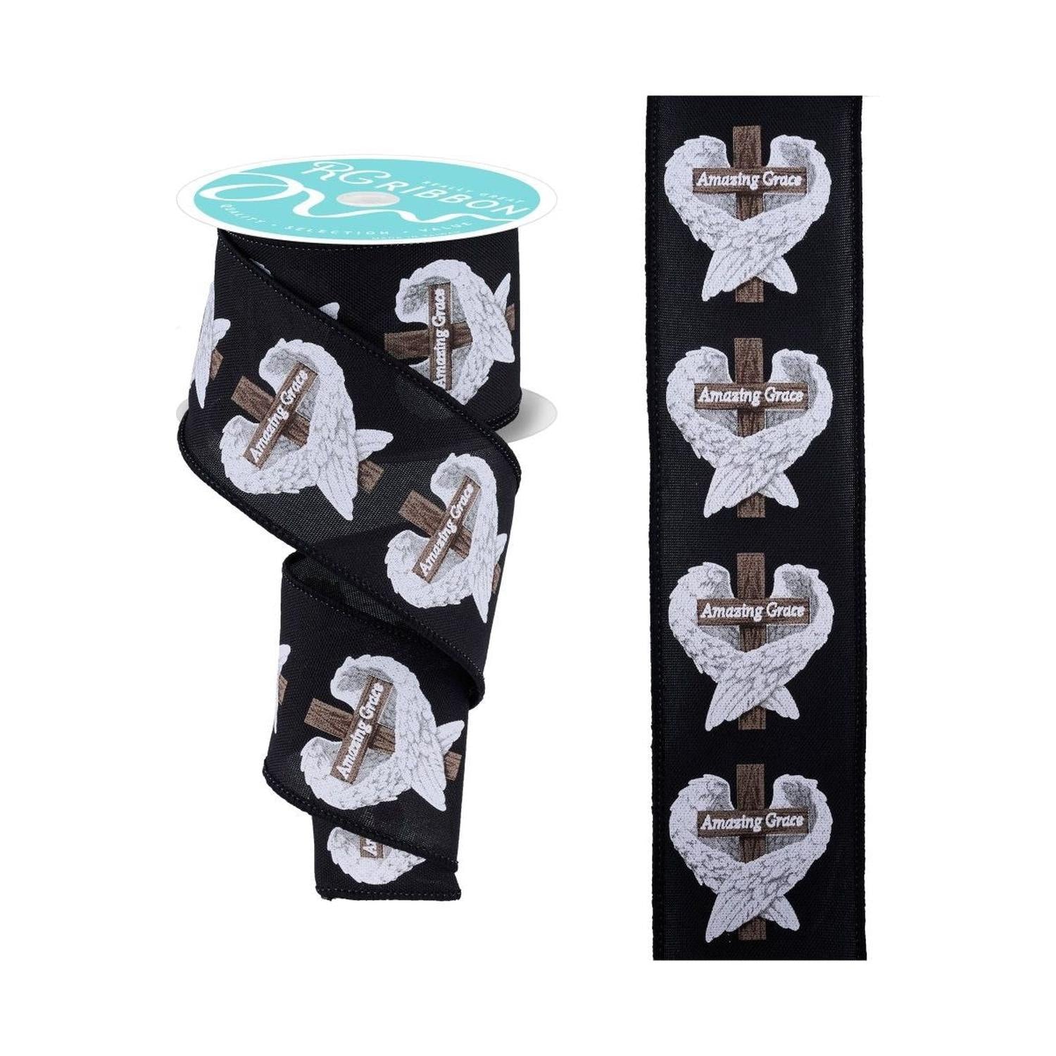 2.5" Amazing Grace Wings Ribbon: Black (10 Yards)