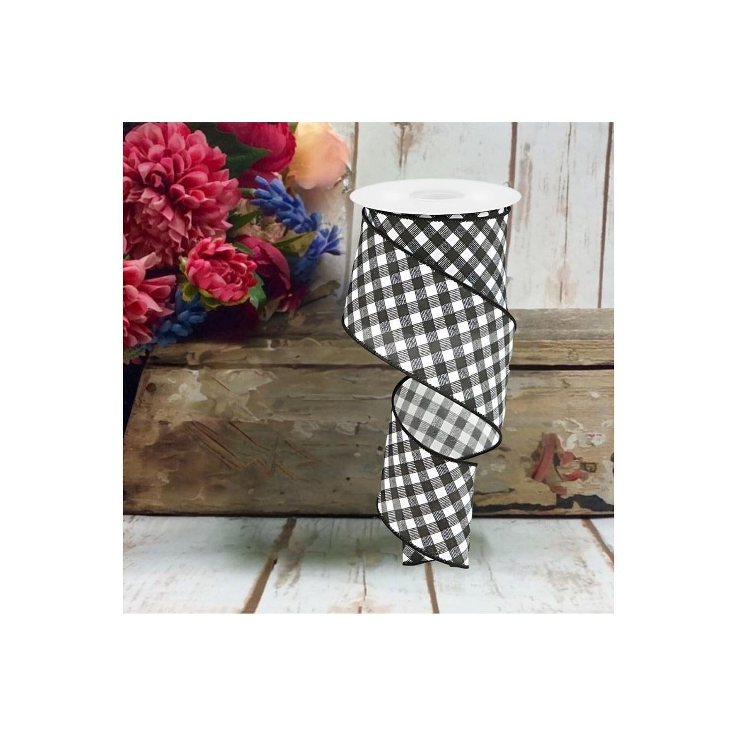 Shop For 2.5" Bias Gingham Ribbon: Black & White (10 Yards)
