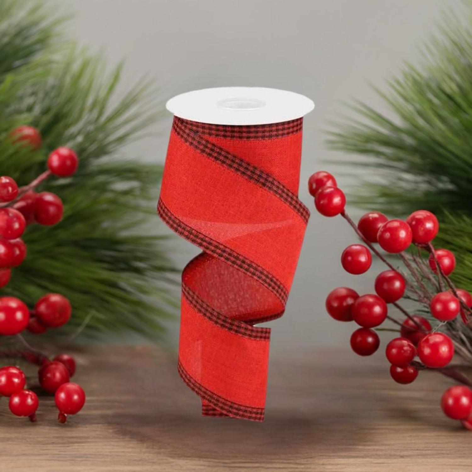 2.5" Black Gingham Edge Ribbon: Red (10 Yards)