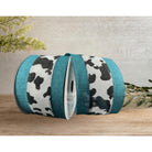Shop For 2.5" Black Linen Cow Print Ribbon: Teal (10 Yards)