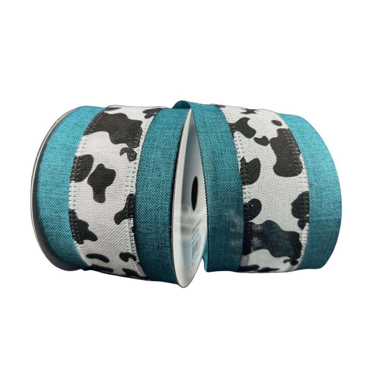 Shop For 2.5" Black Linen Cow Print Ribbon: Teal (10 Yards) at Michelle's aDOORable Creations