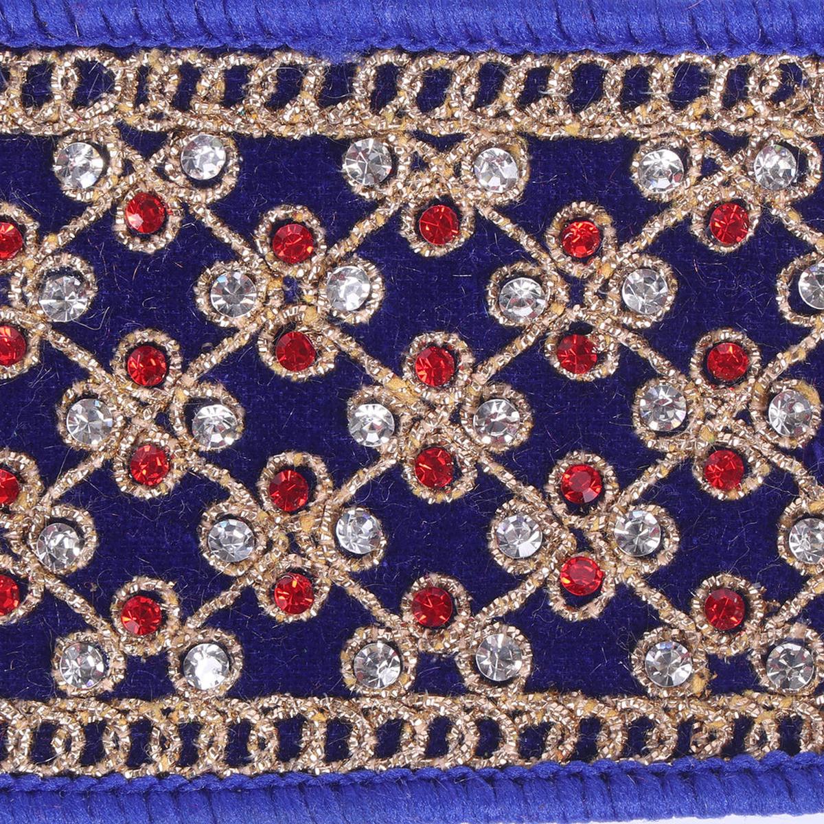 Shop For 2.5" Blue Velvet Gold Trim Red Jewel Ribbon (5 Yards)