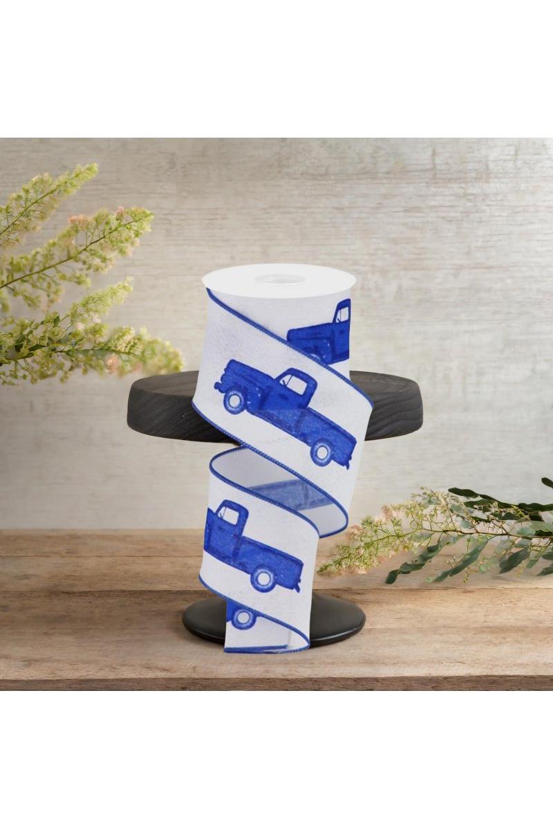 Shop For 2.5" Blue Vintage Truck Ribbon: White No Tree