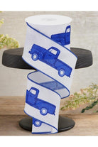 Shop For 2.5" Blue Vintage Truck Ribbon: White No Tree