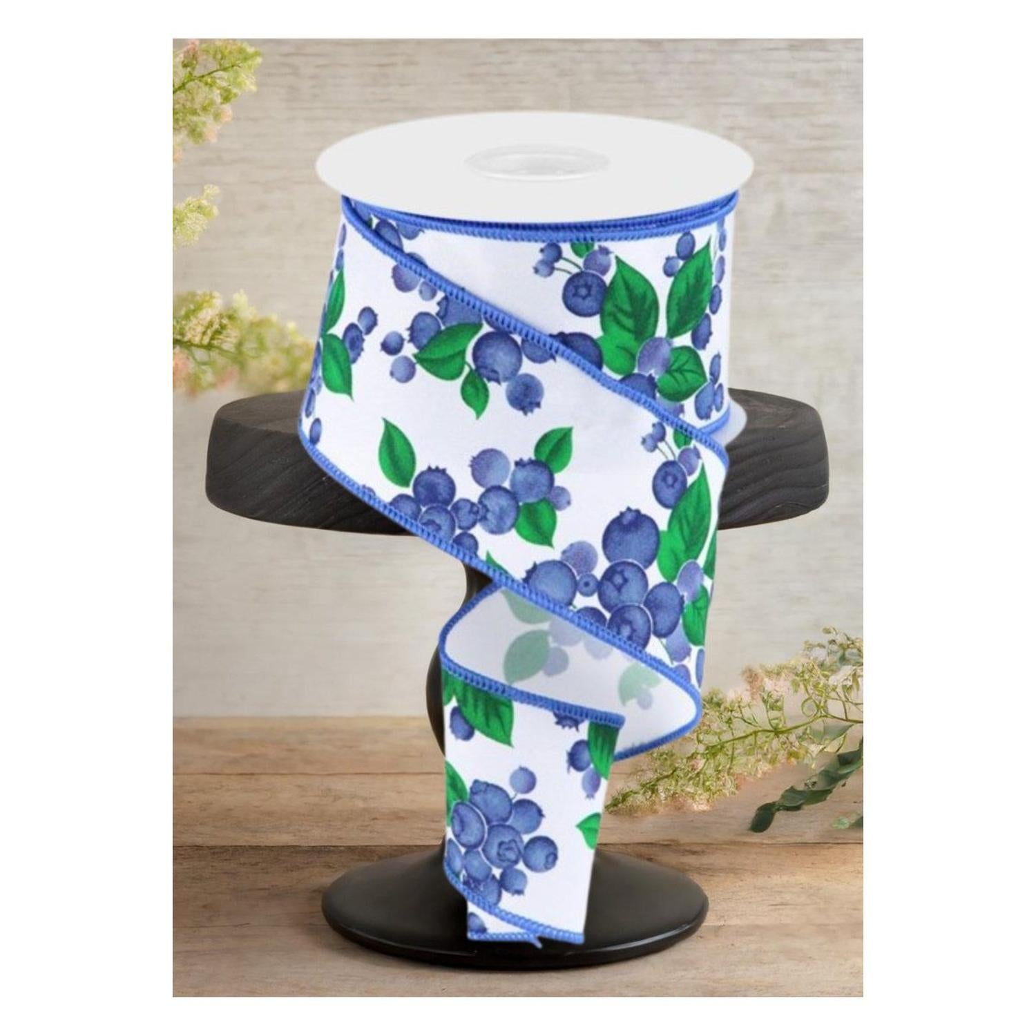 2.5" Blueberry Ribbon: White (10 Yards)