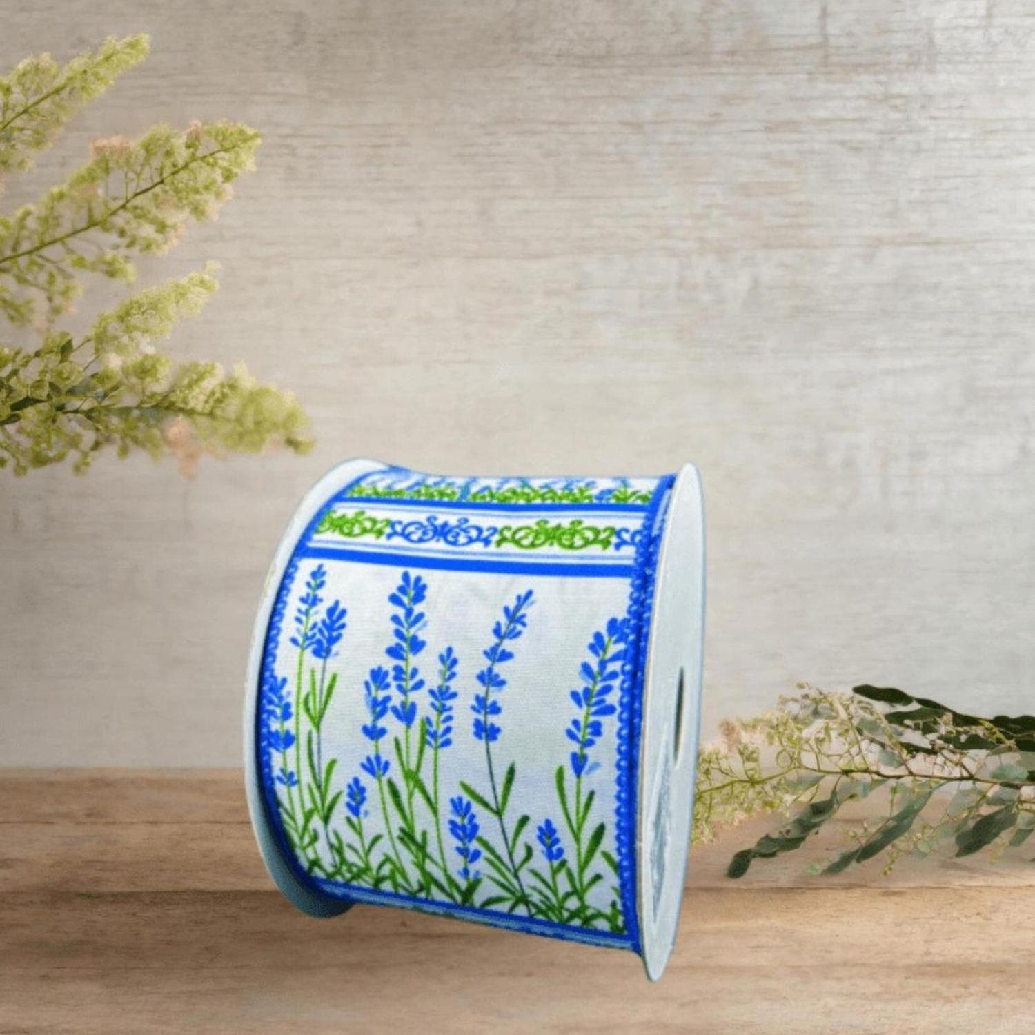 2.5" Bluebonnets Satin Ribbon: White (10 Yards)
