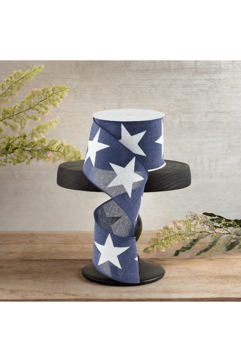 Shop For 2.5" Bold Glitter Star Canvas Ribbon: Navy Blue (10 Yards)