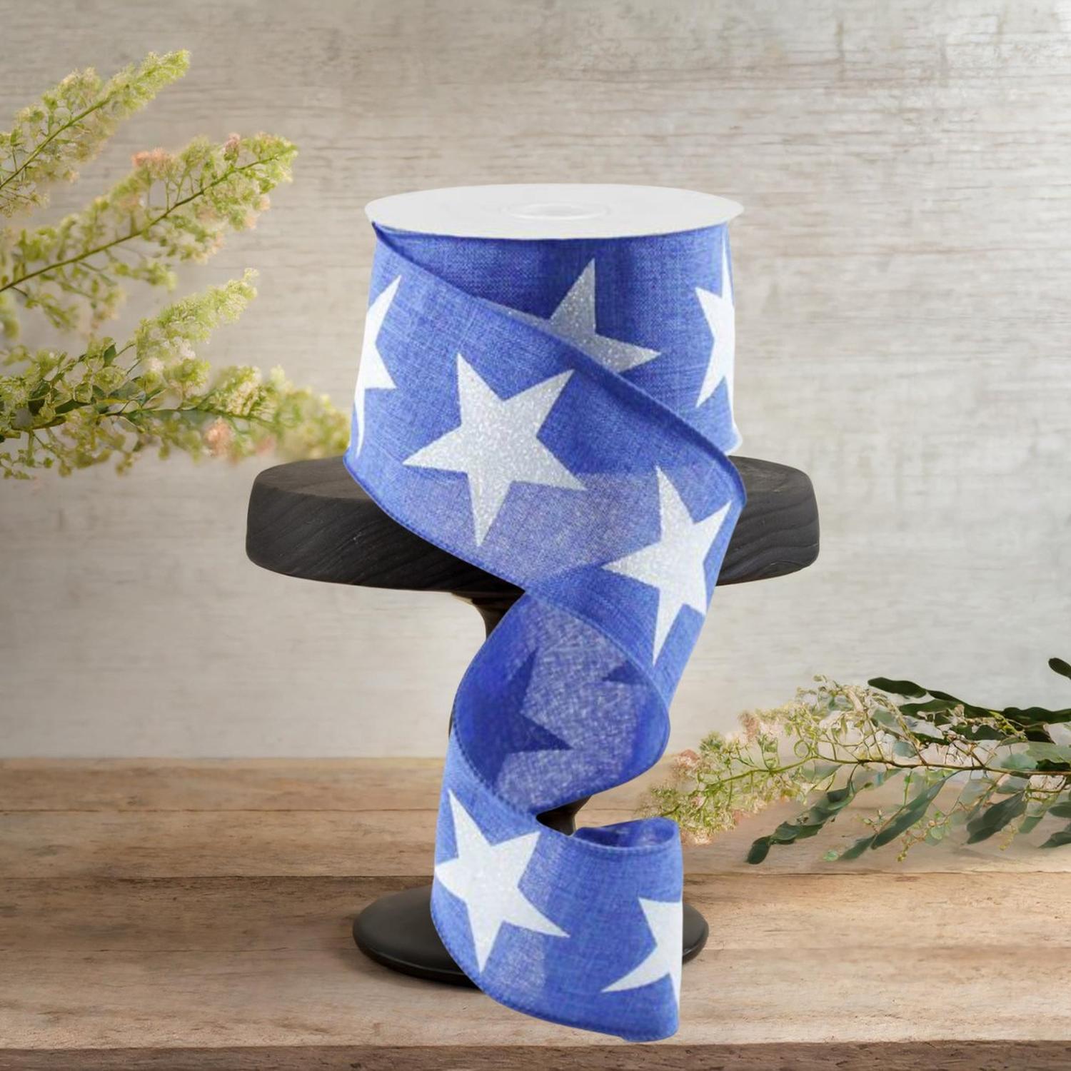 Shop For 2.5" Bold Glitter Star Canvas Ribbon: Royal Blue (10 Yards)