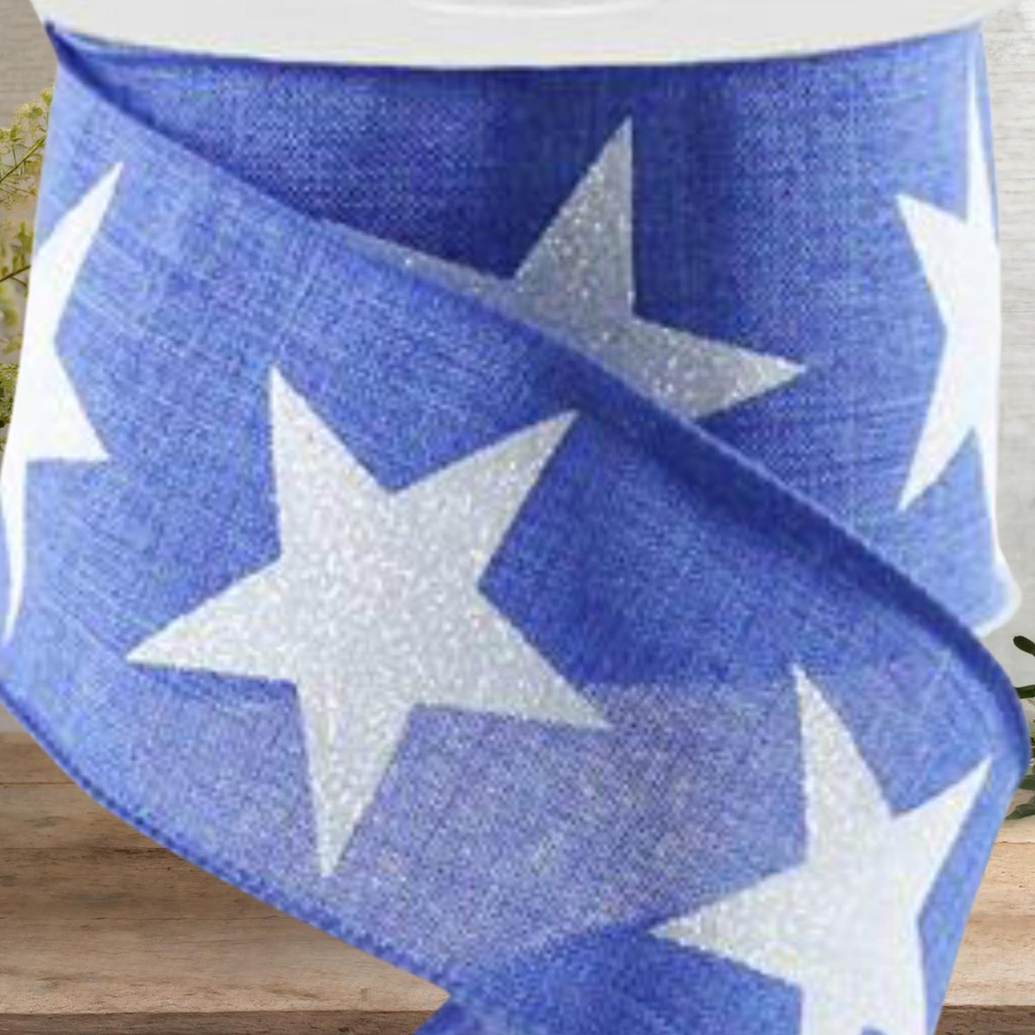 Shop For 2.5" Bold Glitter Star Canvas Ribbon: Royal Blue (10 Yards)