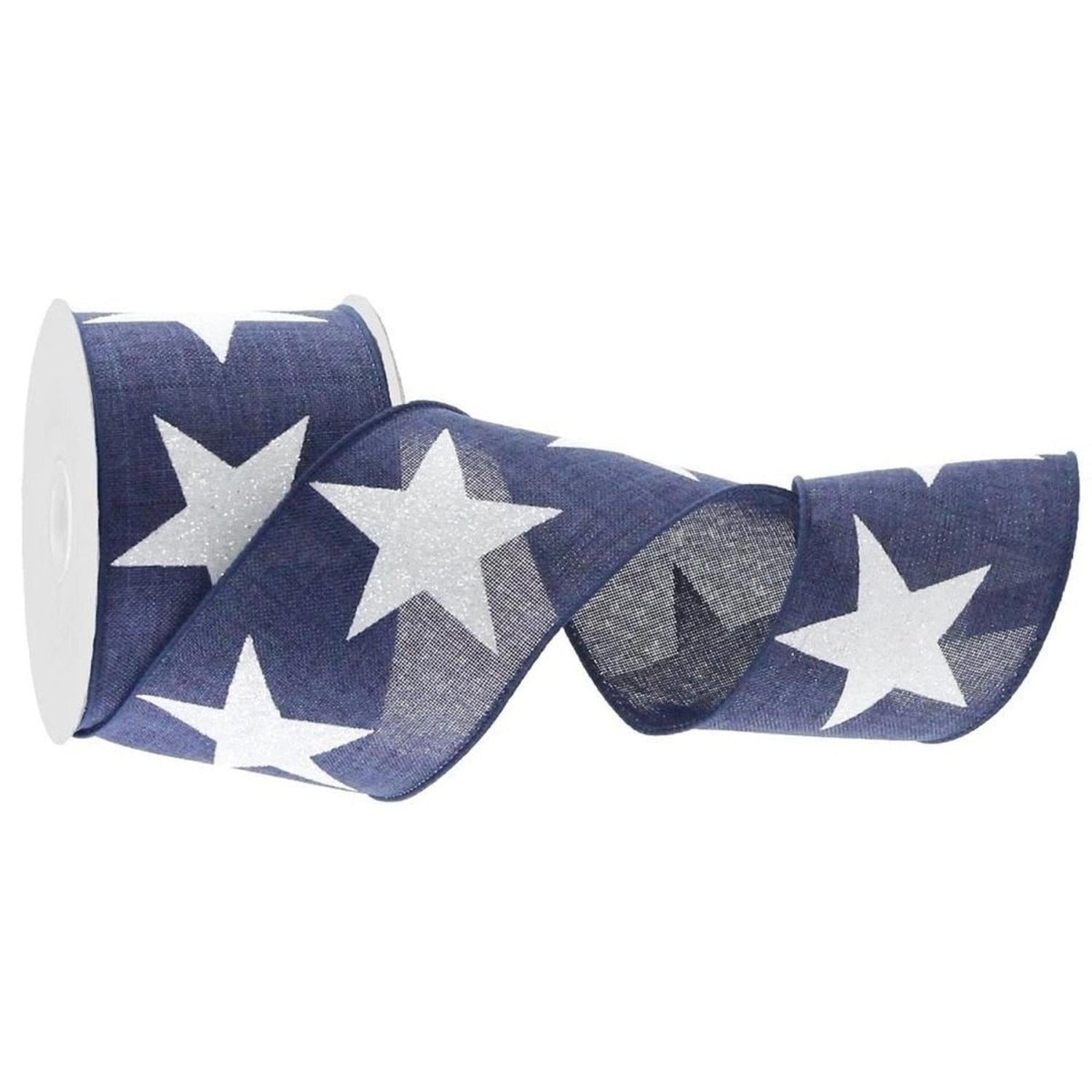 Shop For 2.5" Bold Glitter Star Ribbon: Navy Blue & White (10 Yards)