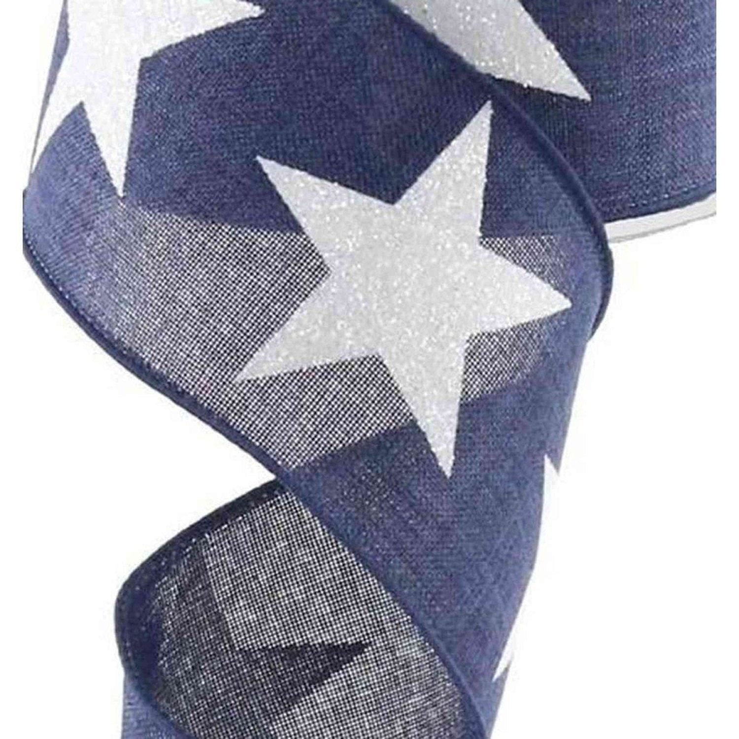Shop For 2.5" Bold Glitter Star Ribbon: Navy Blue & White (10 Yards)
