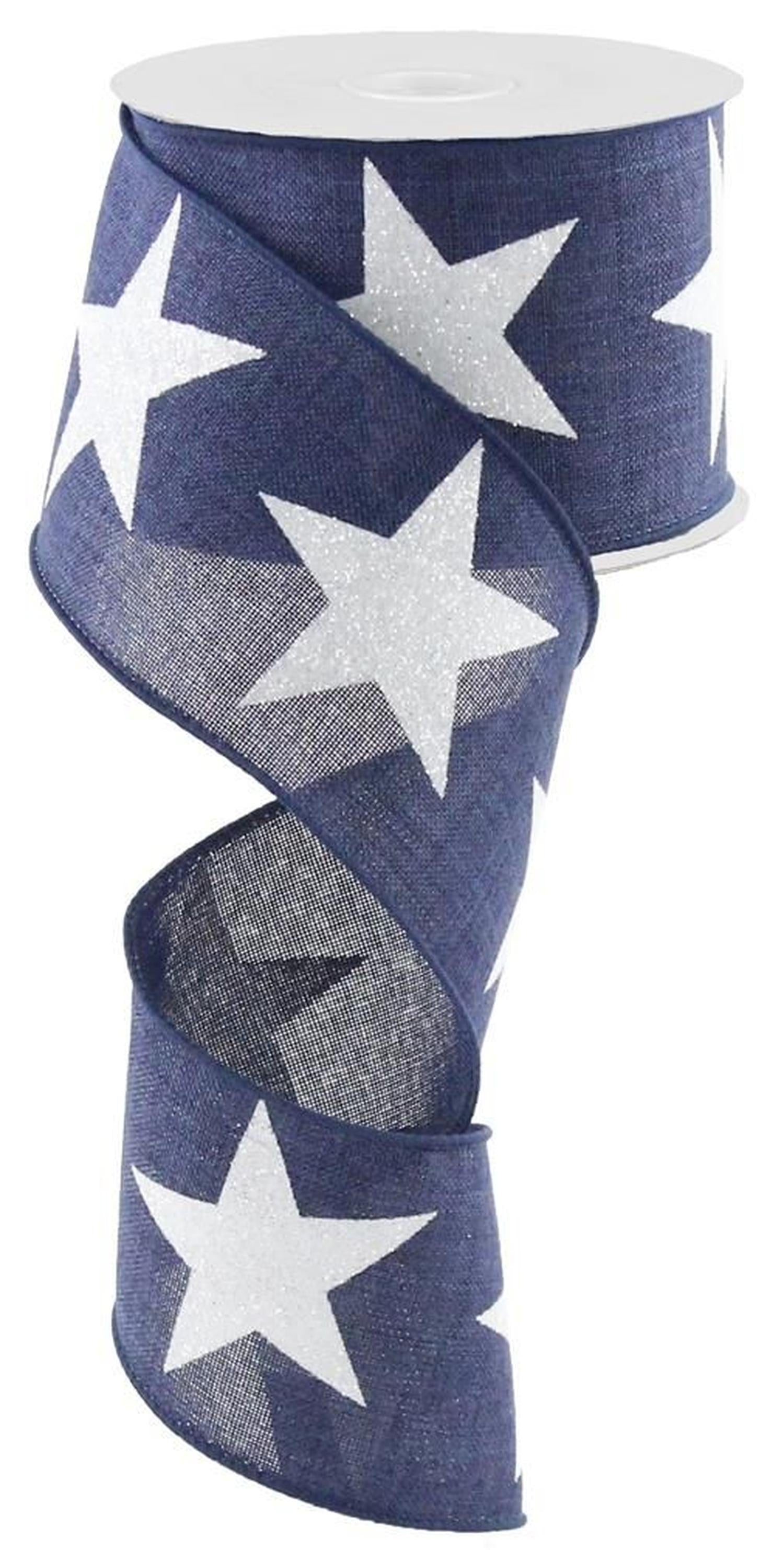 2.5" Bold Glitter Star Ribbon: Navy Blue & White (10 Yards)