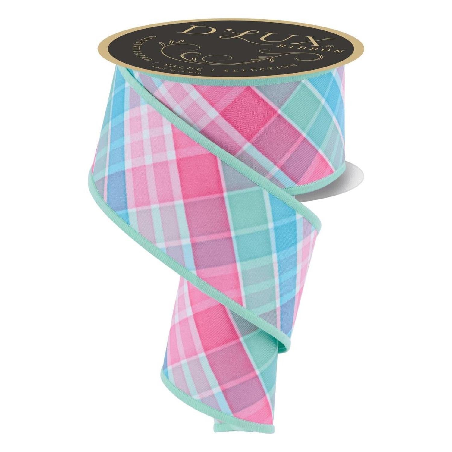 2.5" Bold Plaid Fused Ribbon: Light Teal (10 Yards)