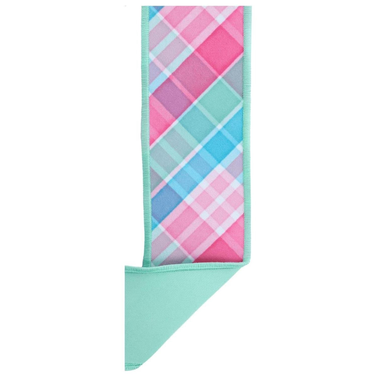 2.5" Bold Plaid Fused Ribbon: Light Teal (10 Yards)