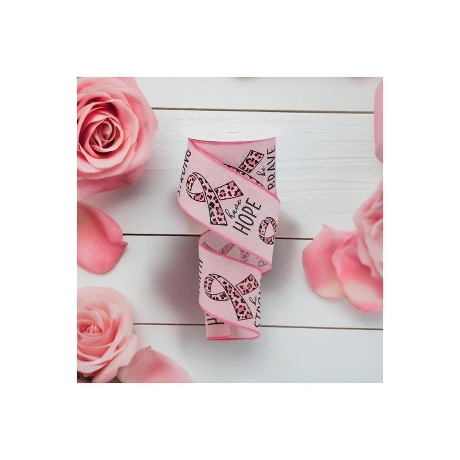 Shop For 2.5" Breast Cancer Leopard Ribbon: Pale Pink (10 Yards) at Michelle's aDOORable Creations