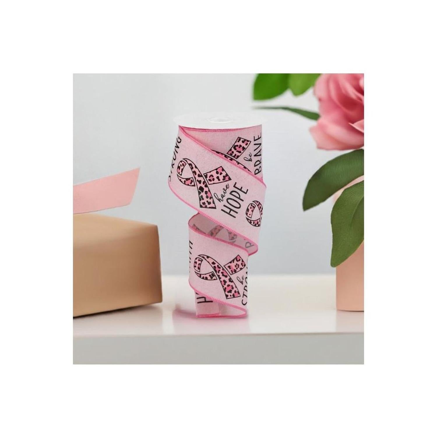 2.5" Breast Cancer Leopard Ribbon: Pale Pink (10 Yards)