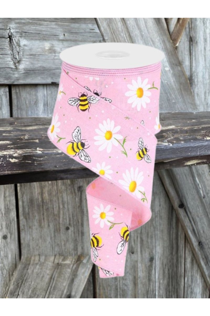 Shop For 2.5" Bumble Bee Daisy Ribbon: Light Pink (10 Yards) at Michelle's aDOORable Creations