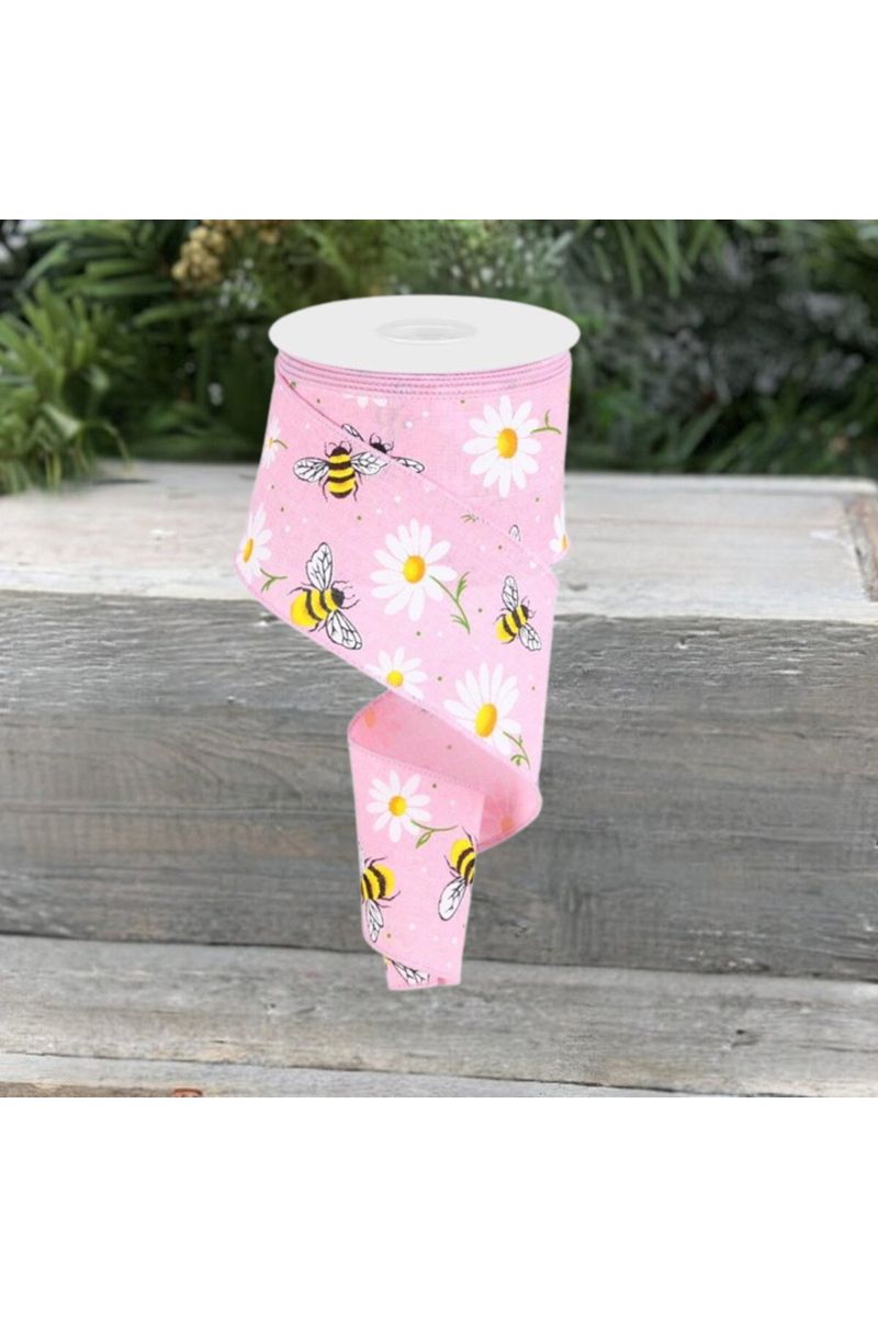 Shop For 2.5" Bumble Bee Daisy Ribbon: Light Pink (10 Yards) at Michelle's aDOORable Creations