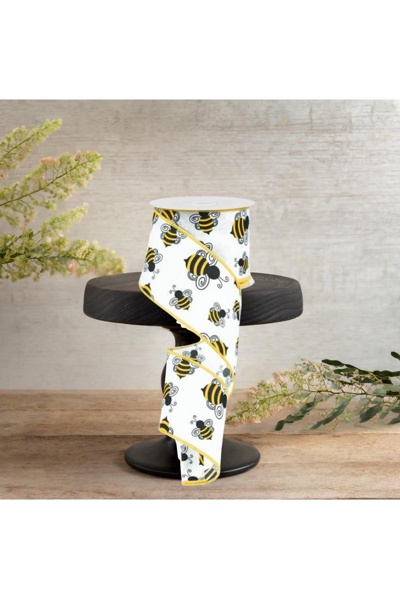 Shop For 2.5" Bumble Bee Ribbon: White Satin (10 Yards)