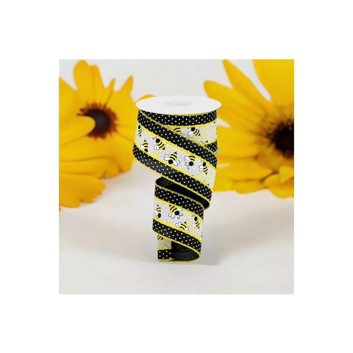 Shop For 2.5" Bumblebees Swiss Dot Ribbon: Black & White (10 Yards) at Michelle's aDOORable Creations