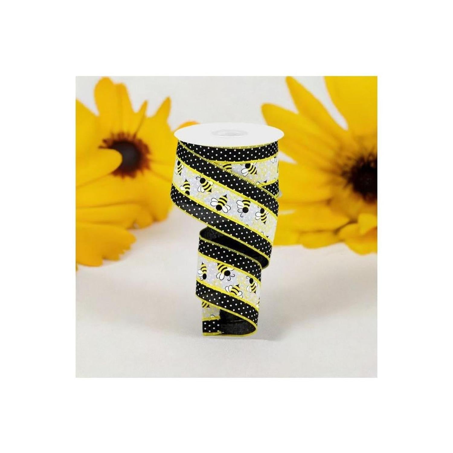 Shop For 2.5" Bumblebees Swiss Dot Ribbon: Black & White (10 Yards) at Michelle's aDOORable Creations