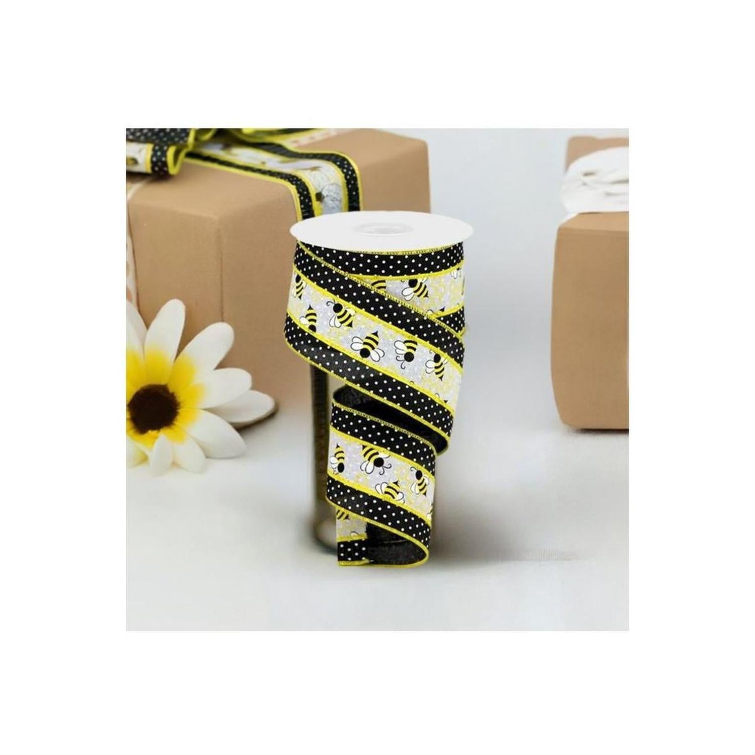 Shop For 2.5" Bumblebees Swiss Dot Ribbon: Black & White (10 Yards) at Michelle's aDOORable Creations
