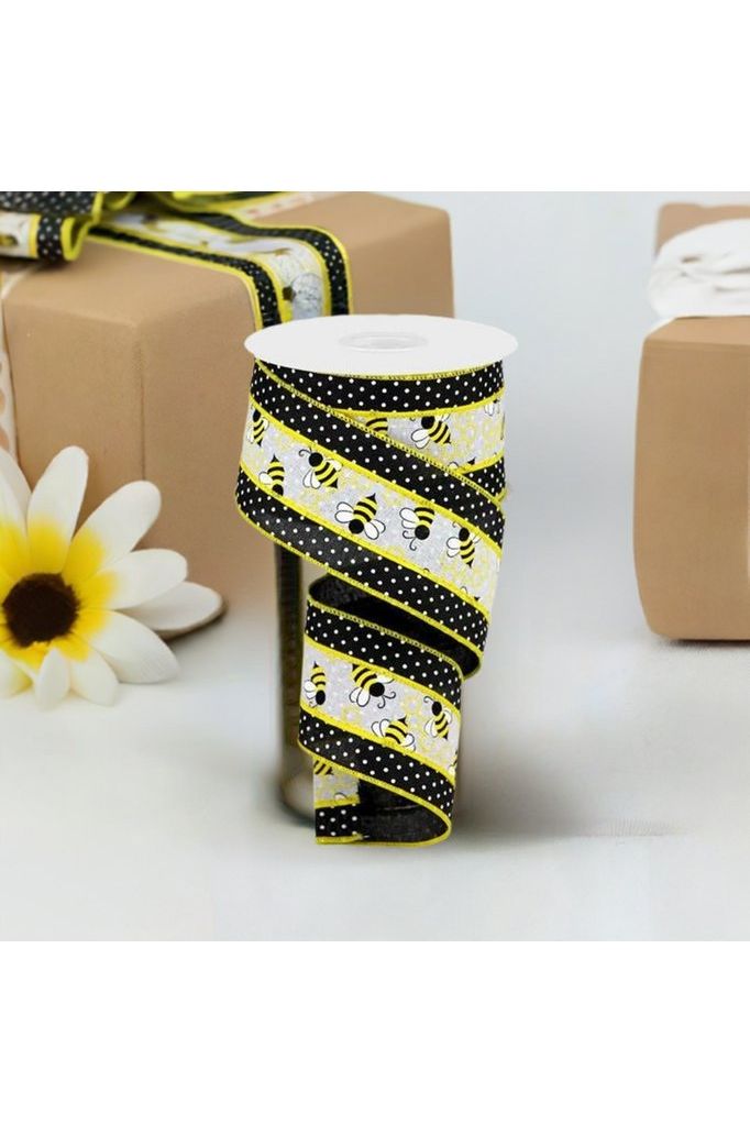 Shop For 2.5" Bumblebees Swiss Dot Ribbon: Black & White (10 Yards) at Michelle's aDOORable Creations