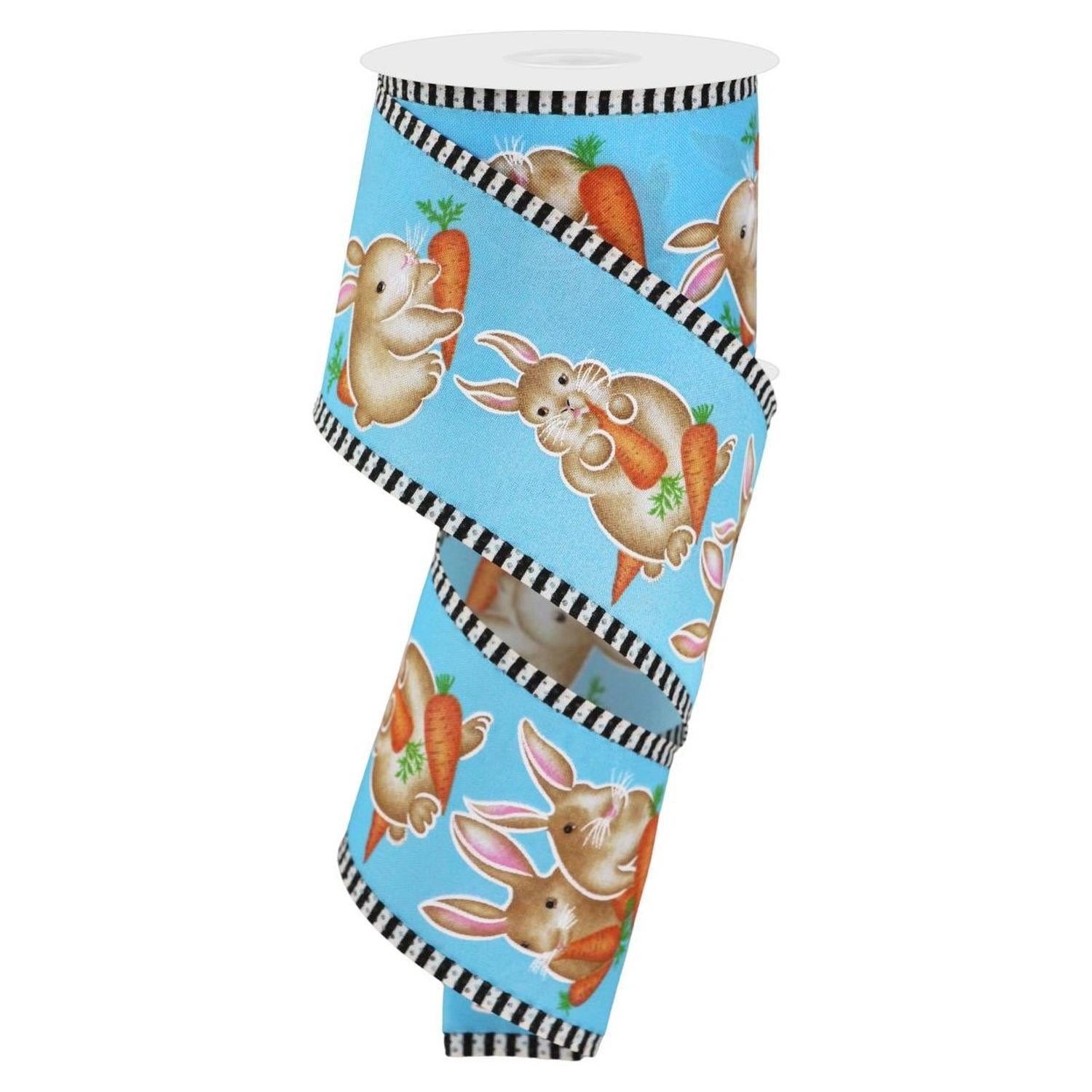 2.5" Bunnies Carrots Stripe Ribbon: Blue (10 Yards)