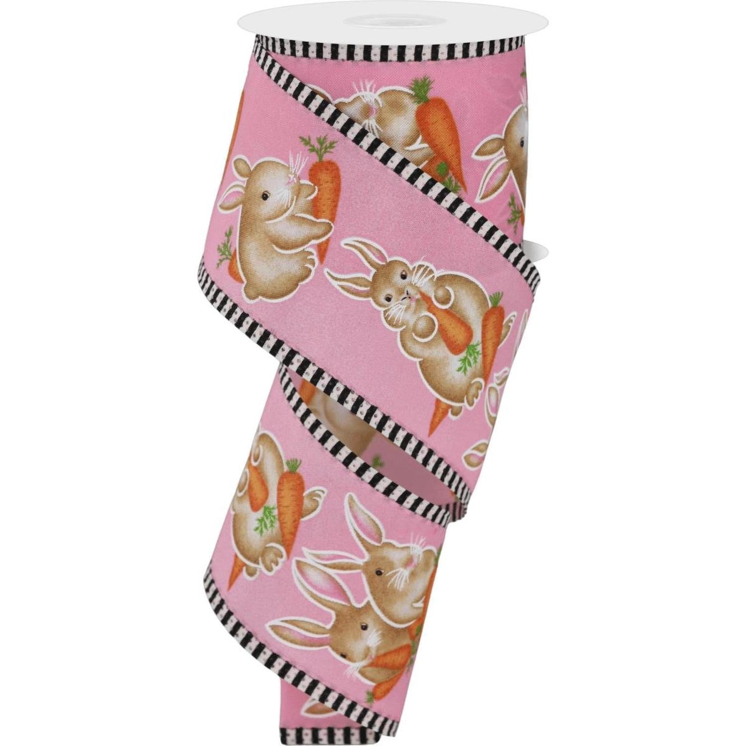 2.5" Bunnies Carrots Stripe Ribbon: Pink (10 Yards)