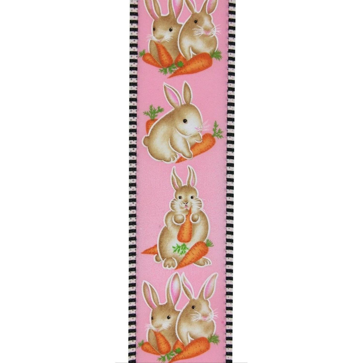 2.5" Bunnies Carrots Stripe Ribbon: Pink (10 Yards)