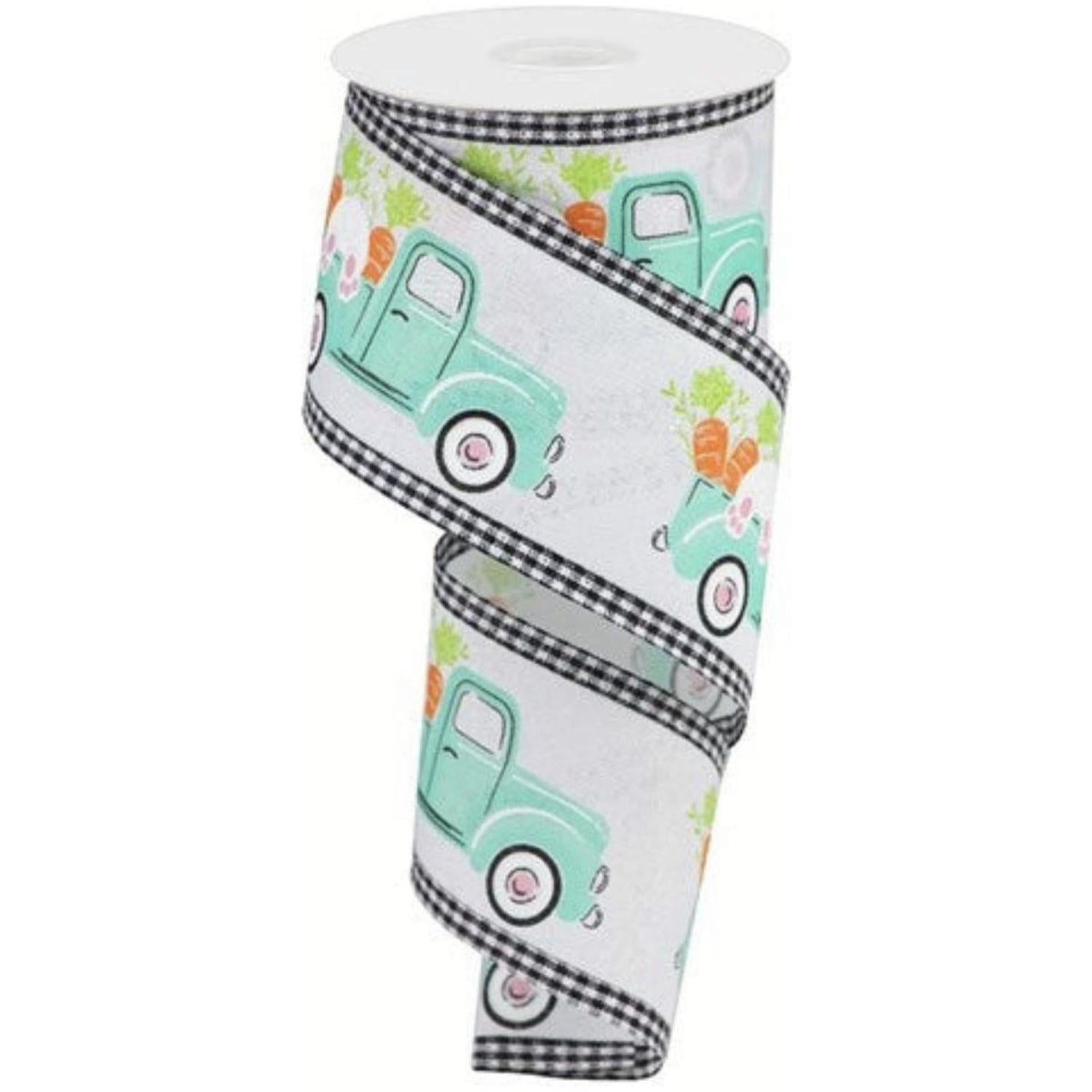 2.5" Bunny Carrots Truck 3 in 1 Ribbon: White (10 Yards)