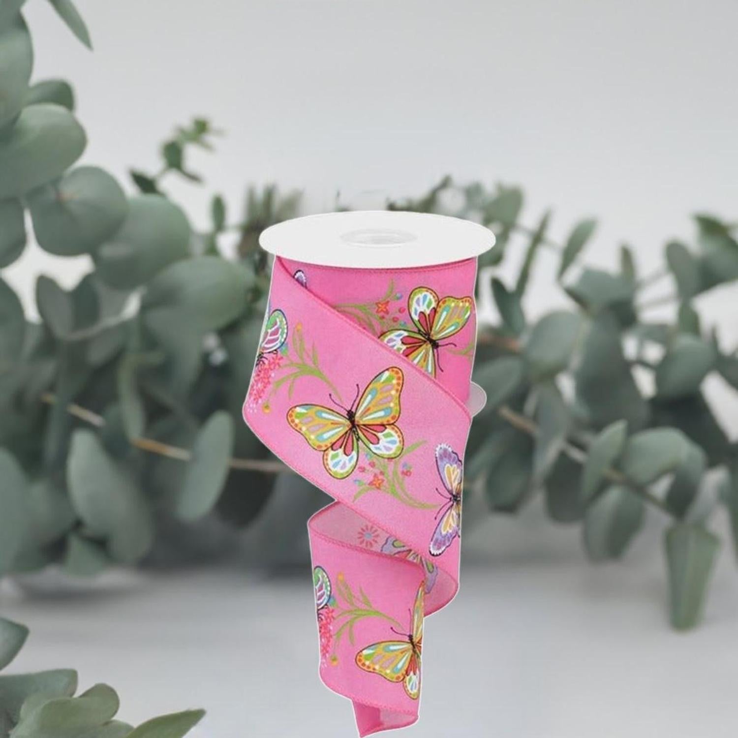 2.5" Butterfly Branch Ribbon: Pink (10 Yards)