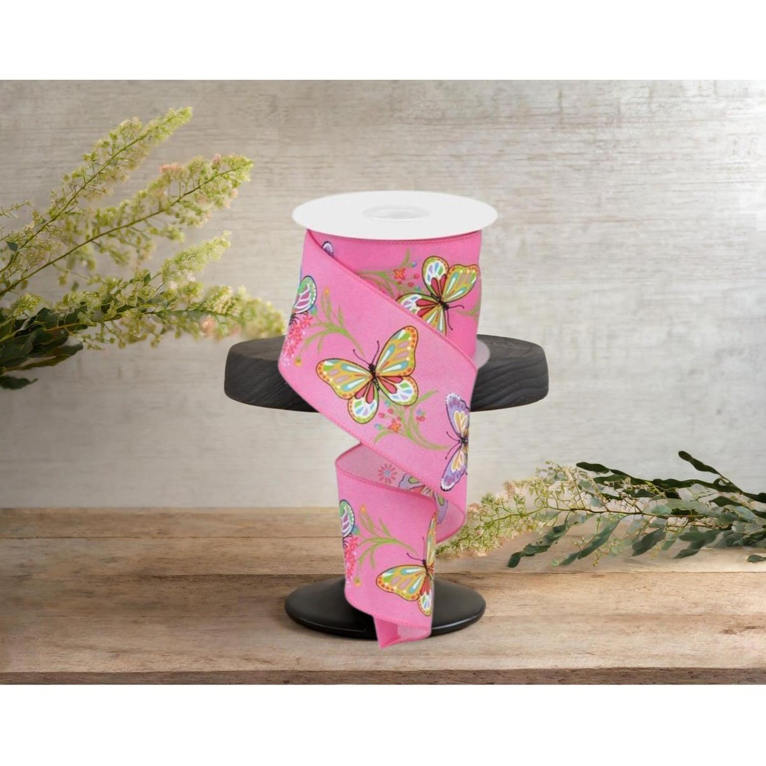 2.5" Butterfly Branch Ribbon: Pink (10 Yards)