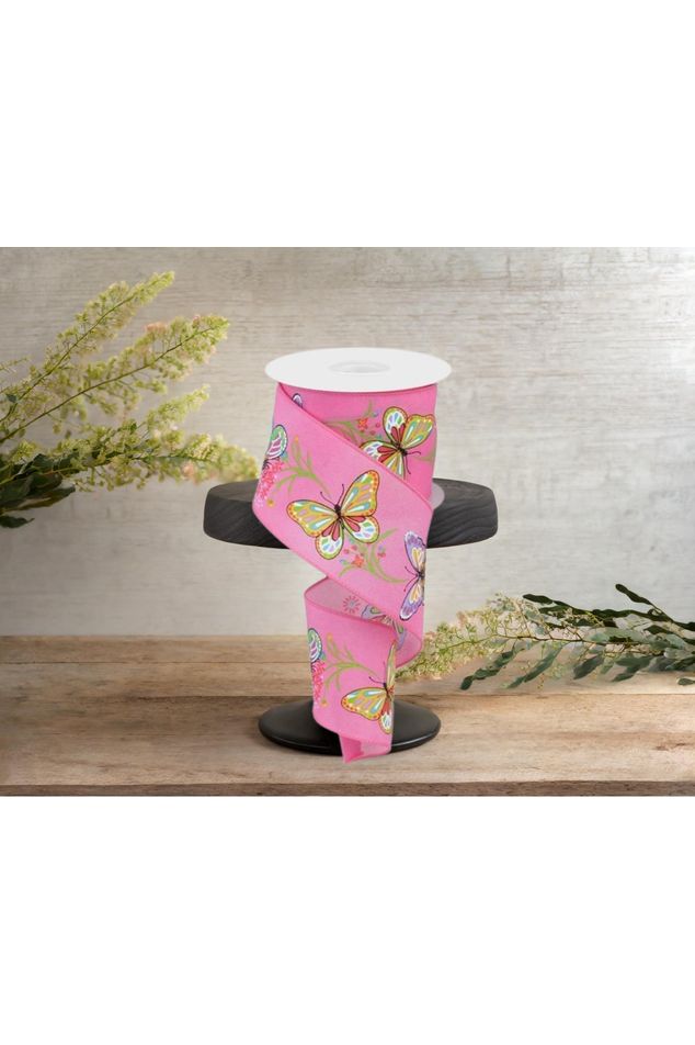 Shop For 2.5" Butterfly Branch Ribbon: Pink (10 Yards) at Michelle's aDOORable Creations