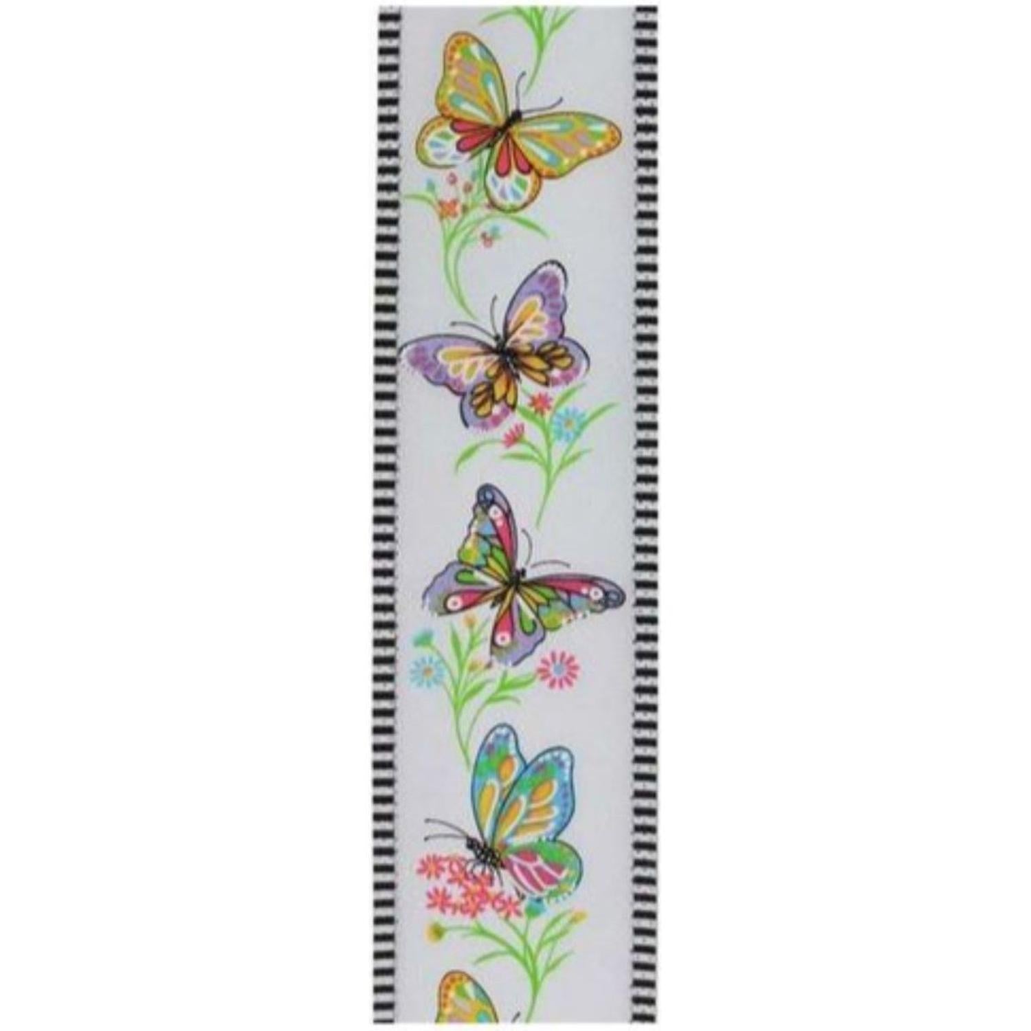 2.5" Butterfly Branch Stripe Ribbon: White (10 Yards)