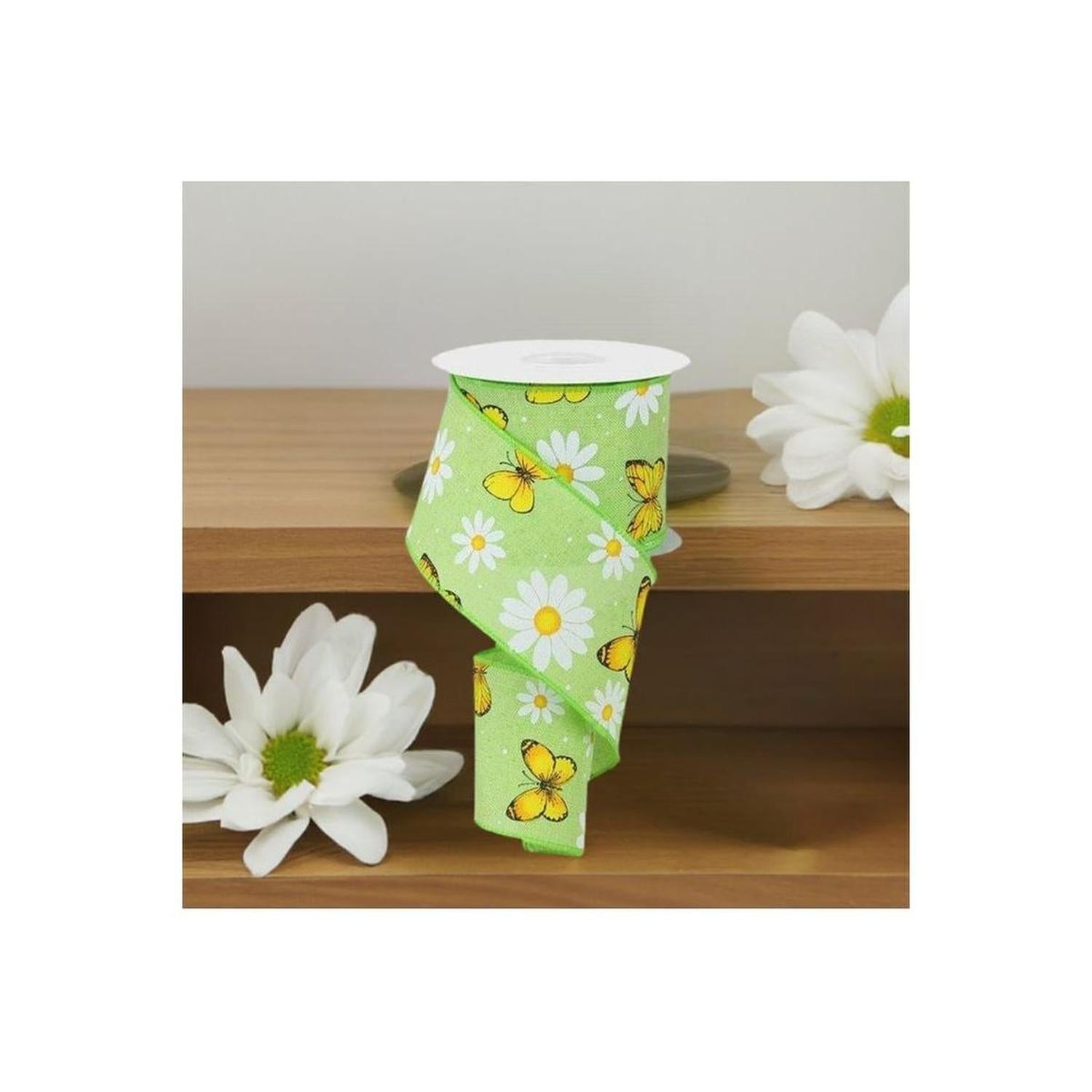 Shop For 2.5" Butterfly Daisy on Royal Ribbon: Bright Green (10 Yards) at Michelle's aDOORable Creations