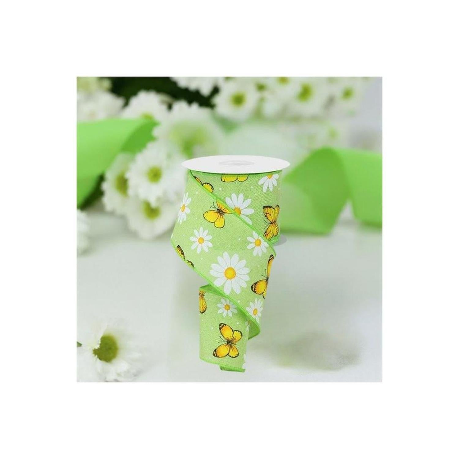 2.5" Butterfly Daisy on Royal Ribbon: Bright Green (10 Yards)