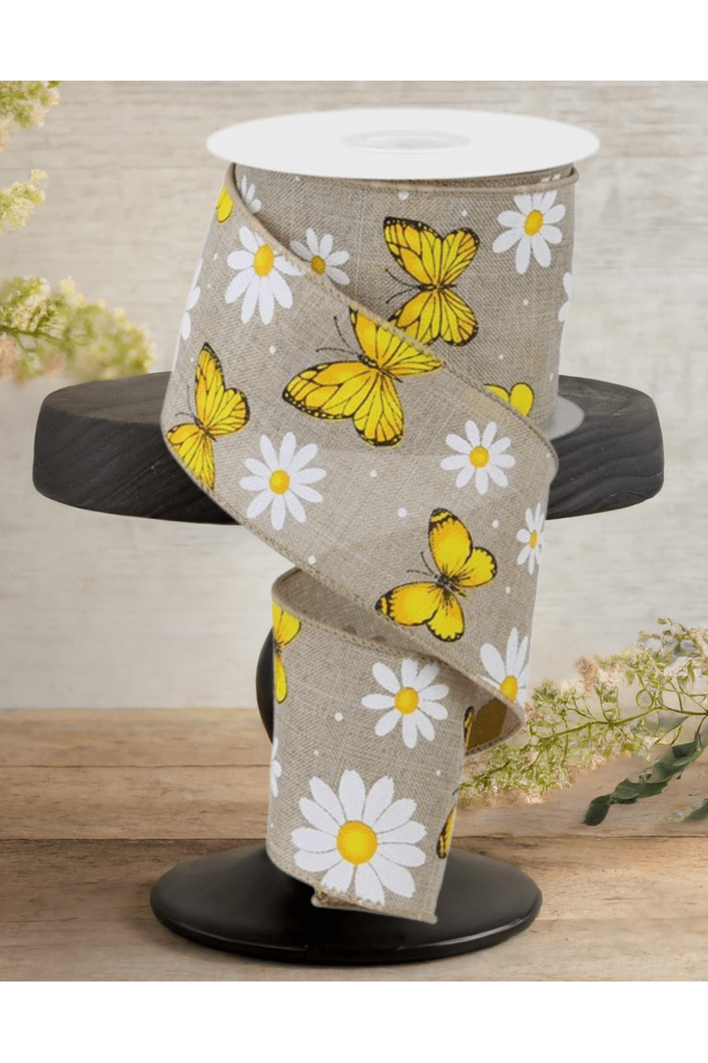 Shop For 2.5" Butterfly Daisy on Royal Ribbon: Natural (10 Yards)