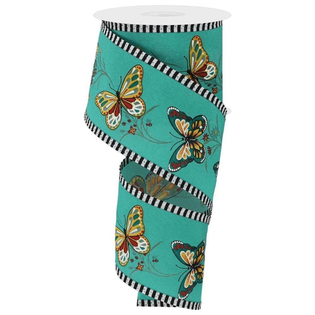 Shop For 2.5" Butterfly Stripe Edge Ribbon: Light Teal (10 Yards)