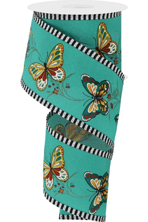 Shop For 2.5" Butterfly Stripe Edge Ribbon: Light Teal (10 Yards)