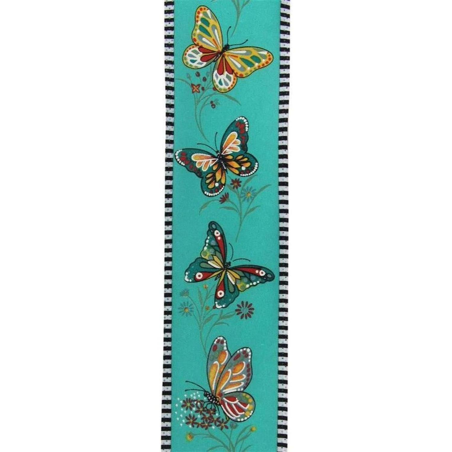 2.5" Butterfly Stripe Edge Ribbon: Light Teal (10 Yards)